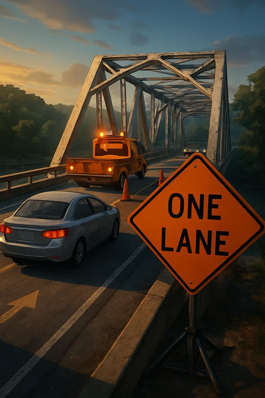 Highway 63 Bridge at Ravenden Limited to One Lane for Maintenance