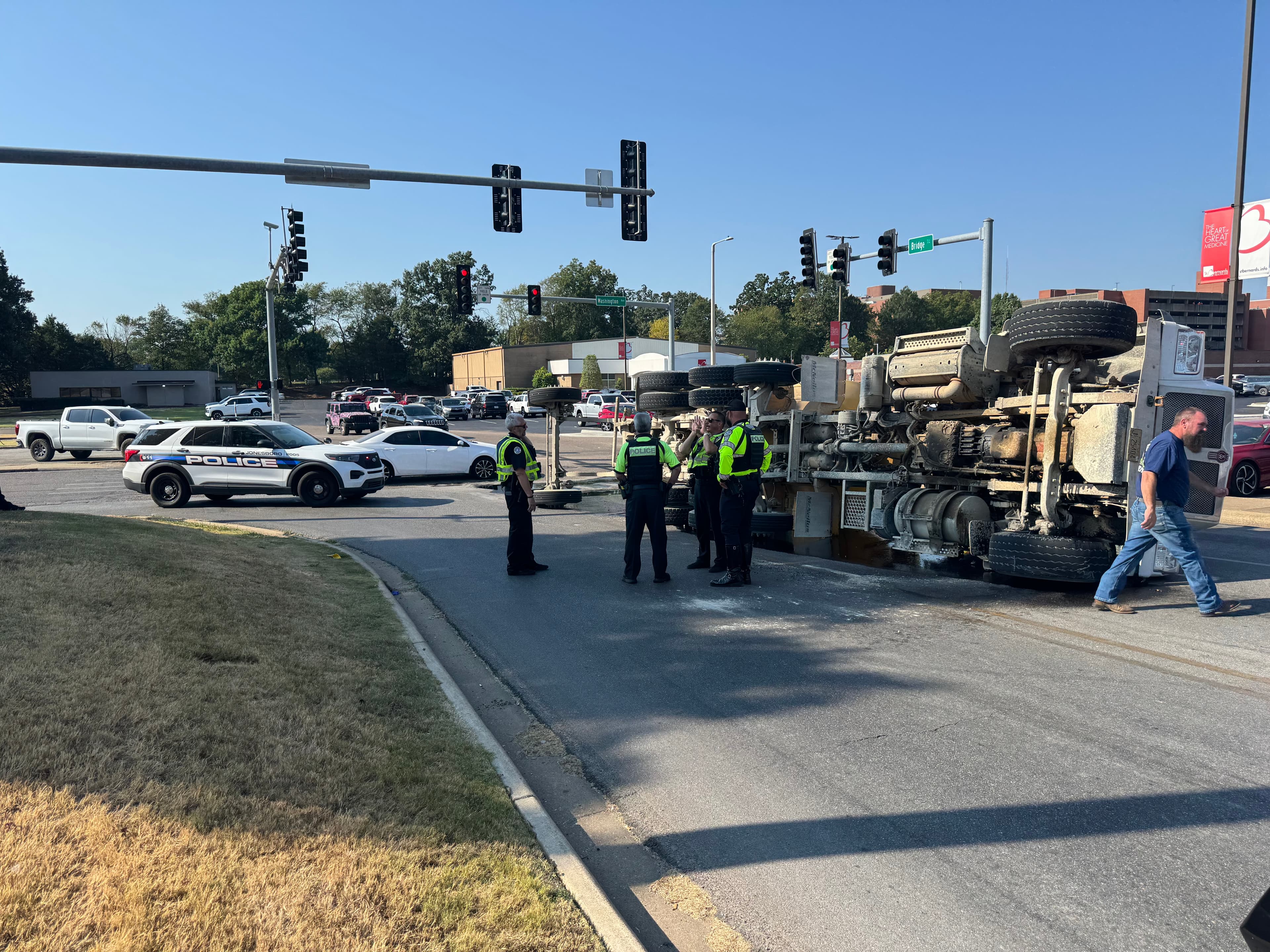 Overturned Concrete Truck Blocks Jonesboro Intersection