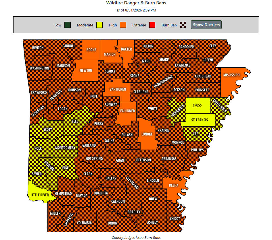 Burn Bans in Effect Across Much of Arkansas Amid High Wildfire Risks