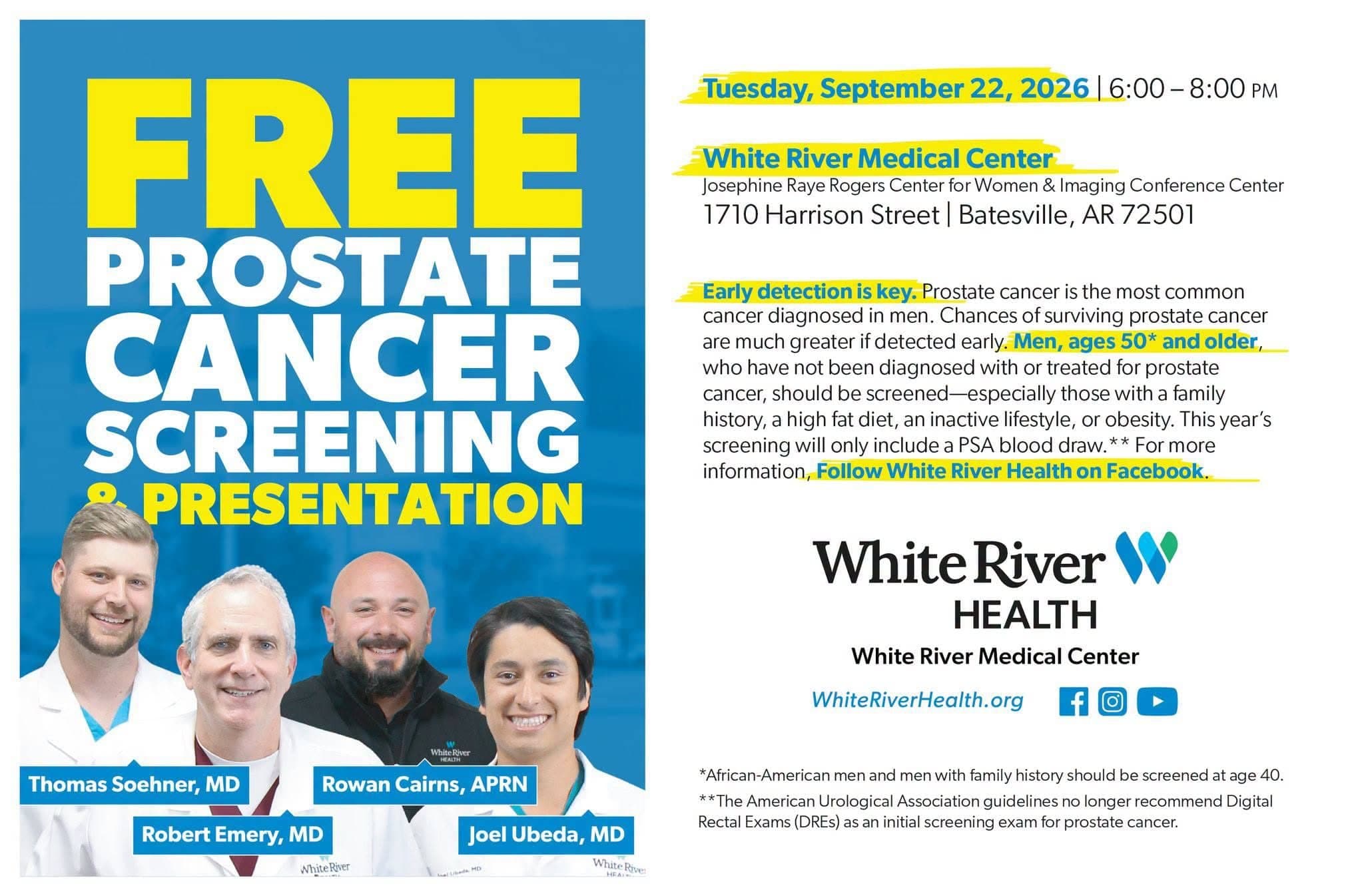 Free Prostate Cancer Screening Scheduled for Sept. 22 in Batesville