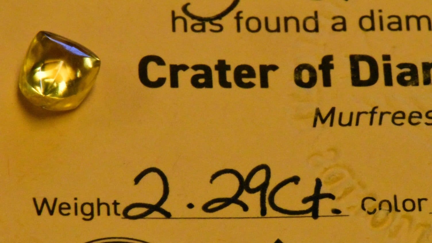 Tennessee Man Discovers 2.29-Carat Yellow Diamond at Crater of Diamonds State Park