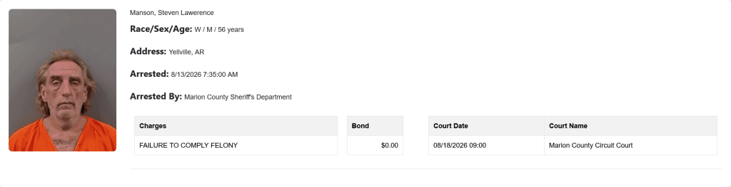 Yellville Man Held Without Bond Following Bond Revocation in Felony Case