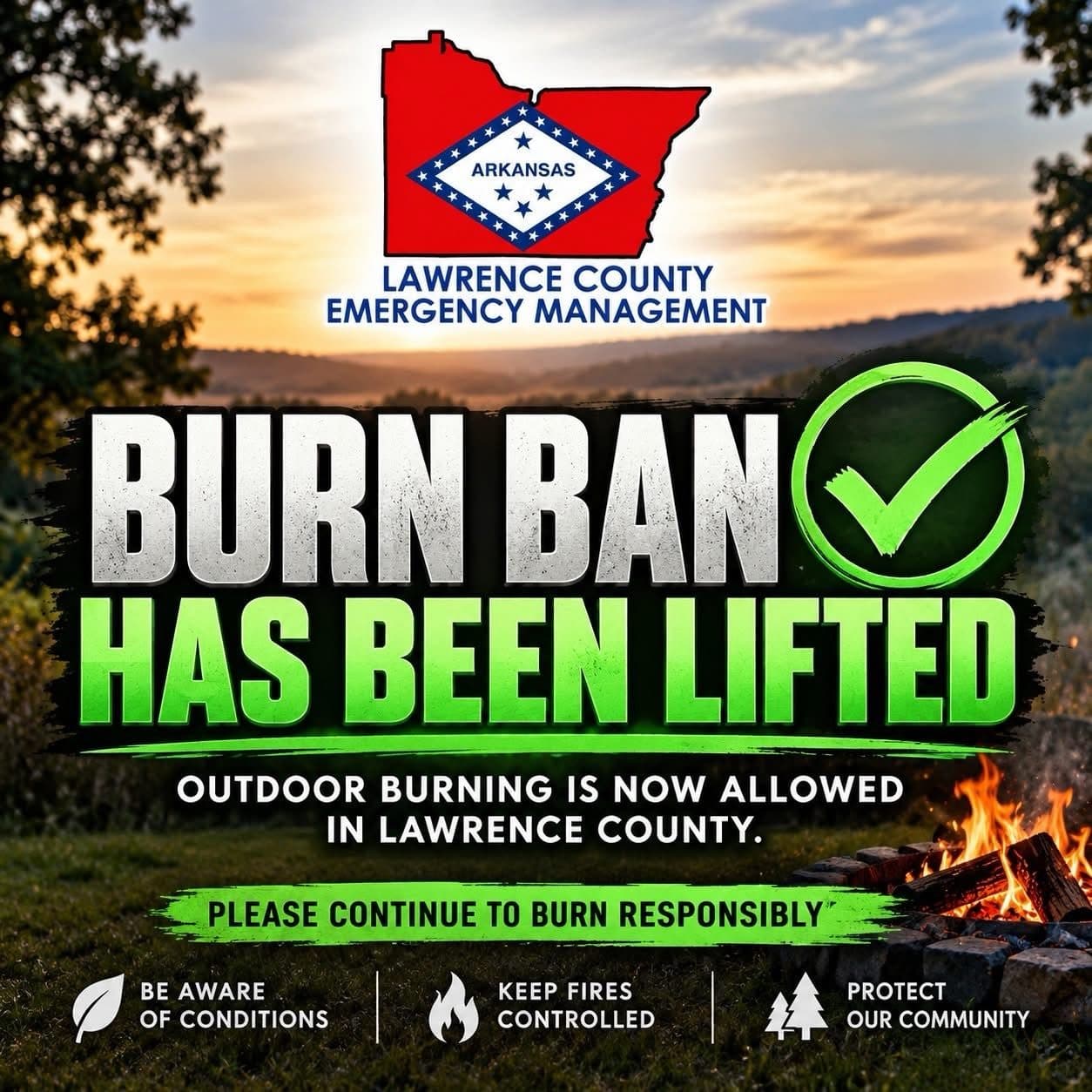 Lawrence County Burn Ban Lifted After Recent Improvements