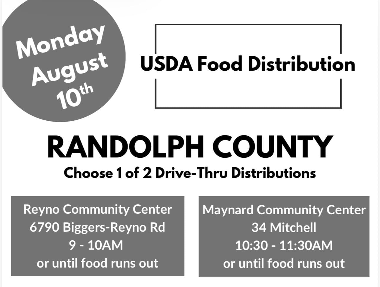 USDA Food Distribution Events Scheduled in Randolph County
